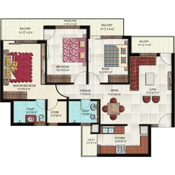 3 BHK + 2 BATH